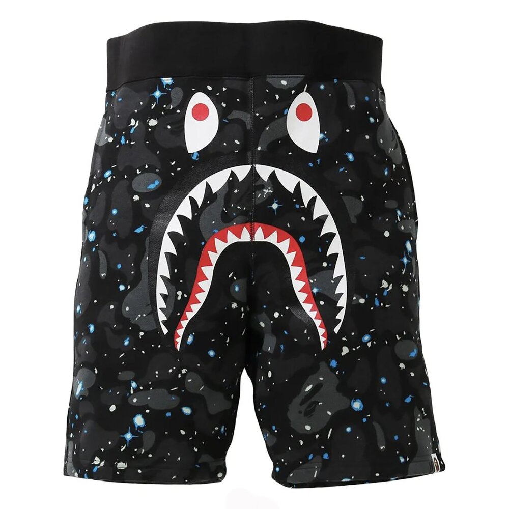 BAPE Space Camo Shark Sweat Shorts Black | A Bathing Ape
